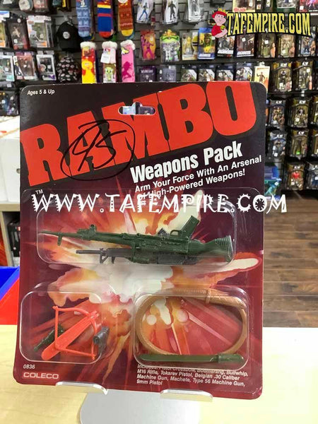 New On Card Vintage 1986 Rambo Weapons Pack Coleco 0836 Pistol Bullwhip Crossbow